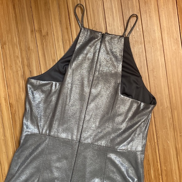 Halston Silver Faux Suede Metallic High Slit Formal - Picture 6 of 6